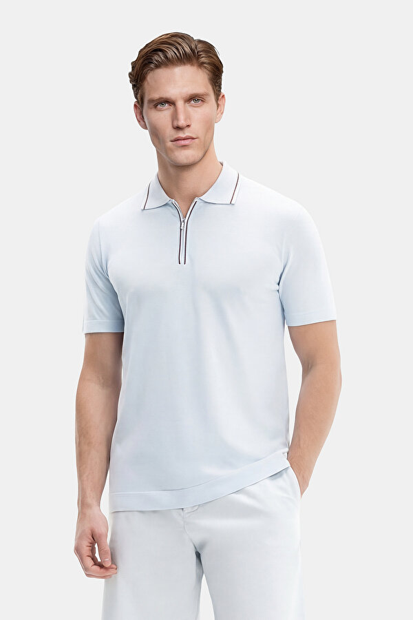 LIGHT BLUE POLO NECK SHORT SLEEVE TSHIRT