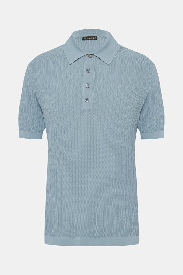 INDIGO POLO NECK SHORT SLEEVE TSHIRT