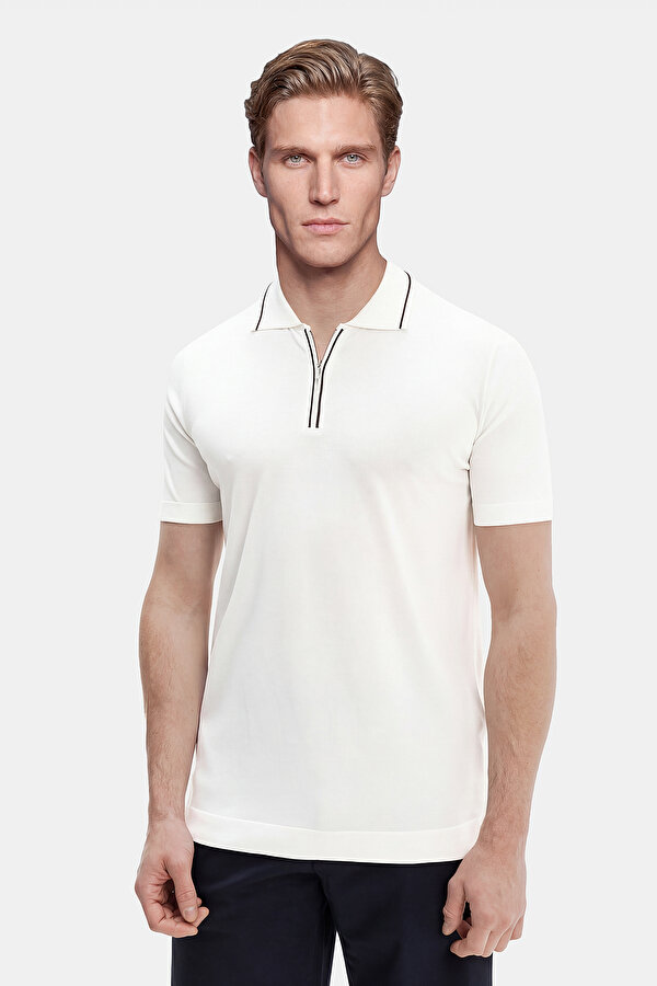 ECRU POLO NECK SHORT SLEEVE TSHIRT