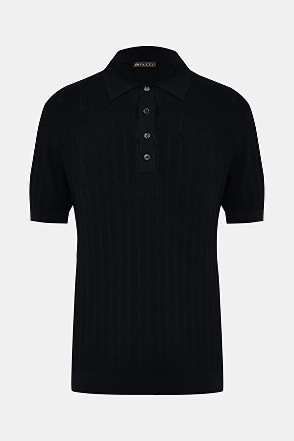 BLACK POLO NECK SHORT SLEEVE TSHIRT