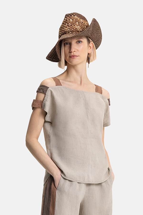 BROWN SQUARE OFF THE SHOULDER BLOUSE