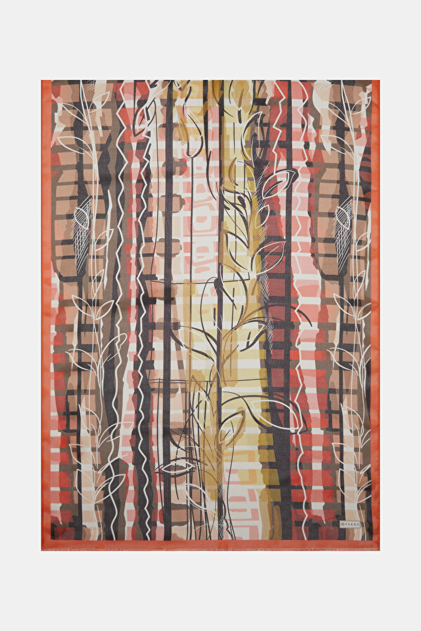 BROWN GEOMETRIC DESIGN ETAMIN VOILE SHAWL