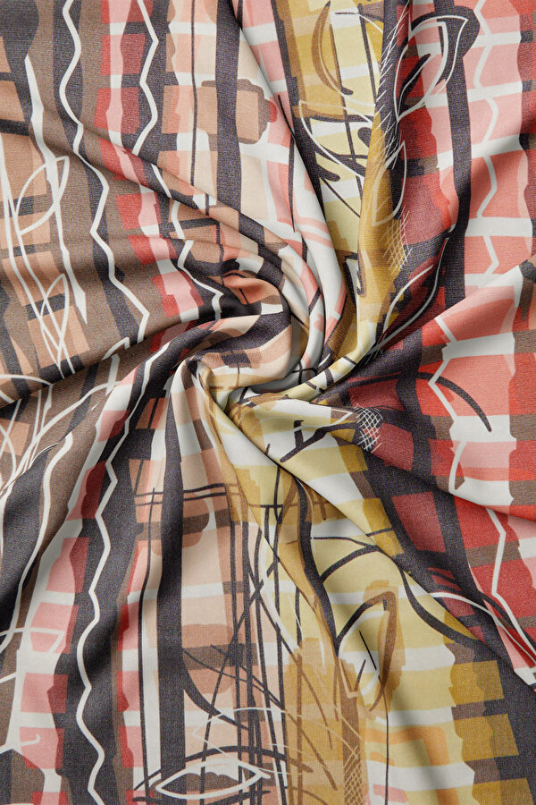 BROWN GEOMETRIC DESIGN ETAMIN VOILE SHAWL 2