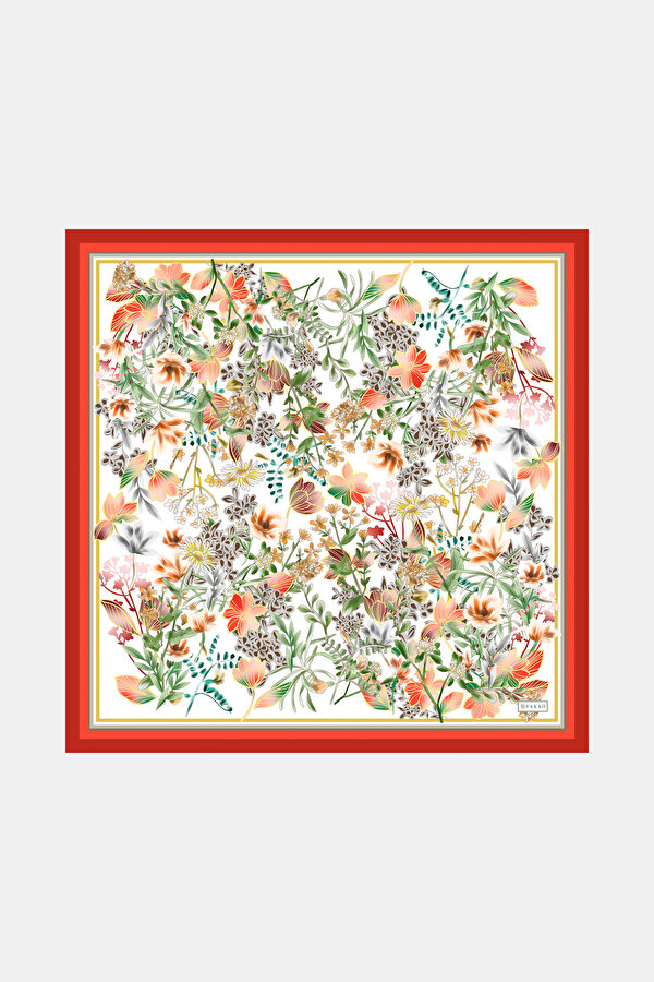 RED FLORAL PATTERN TWILL BANDANA
