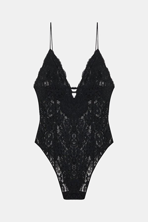 BLACK LACY PLUNGE NECKLİNE BODY