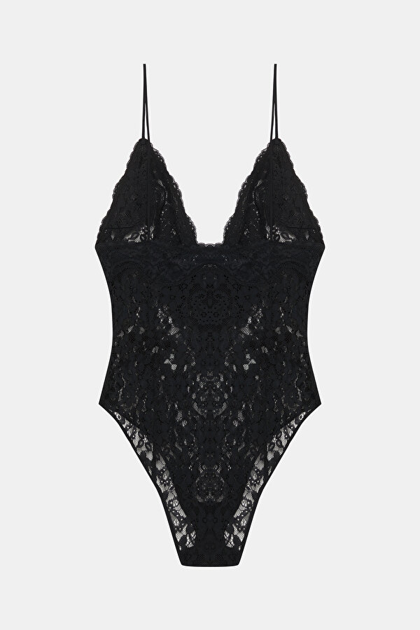 BLACK LACY PLUNGE NECKLİNE BODY 2