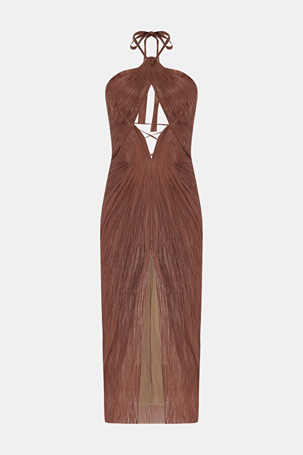 BRONZE HALTER DRESS