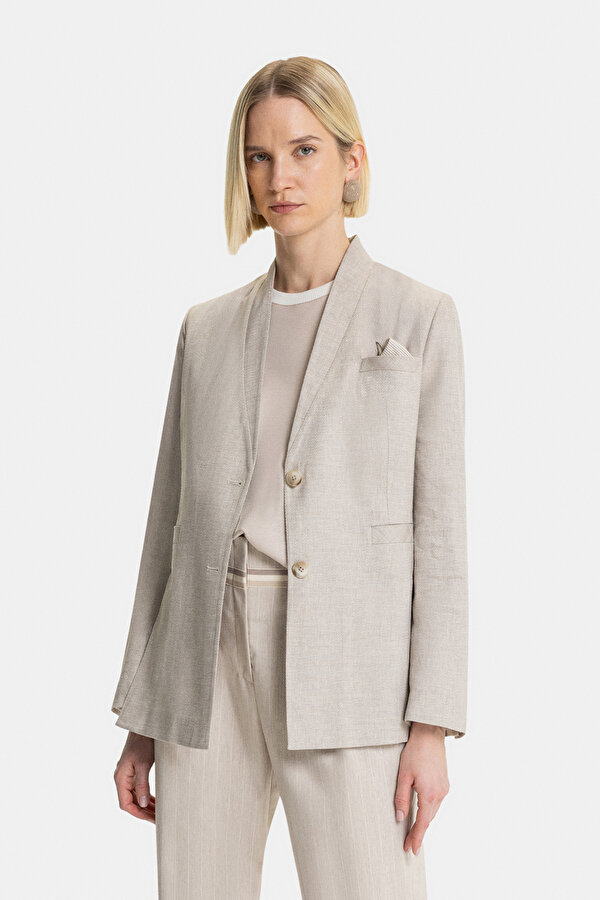 BEIGE UPRIGHT COLLAR JACKET