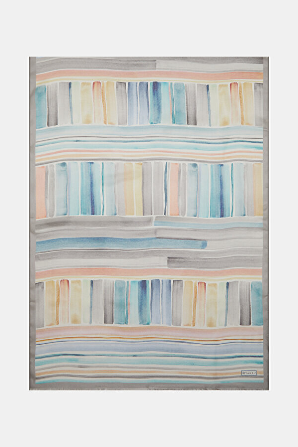 TURQUOISE STRIPED PATTERNED ETAMIN VOILE SHAWL
