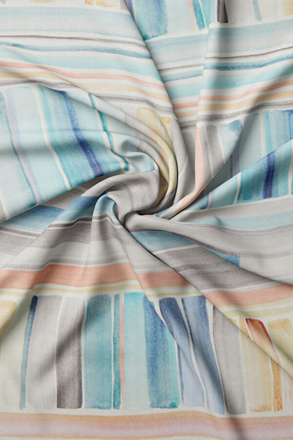 TURQUOISE STRIPED PATTERNED ETAMIN VOILE SHAWL 2