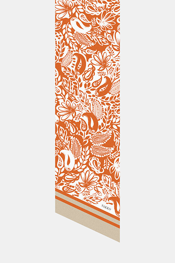 DARK SAND PAISLEY PATTERNED TWILL FOULARD