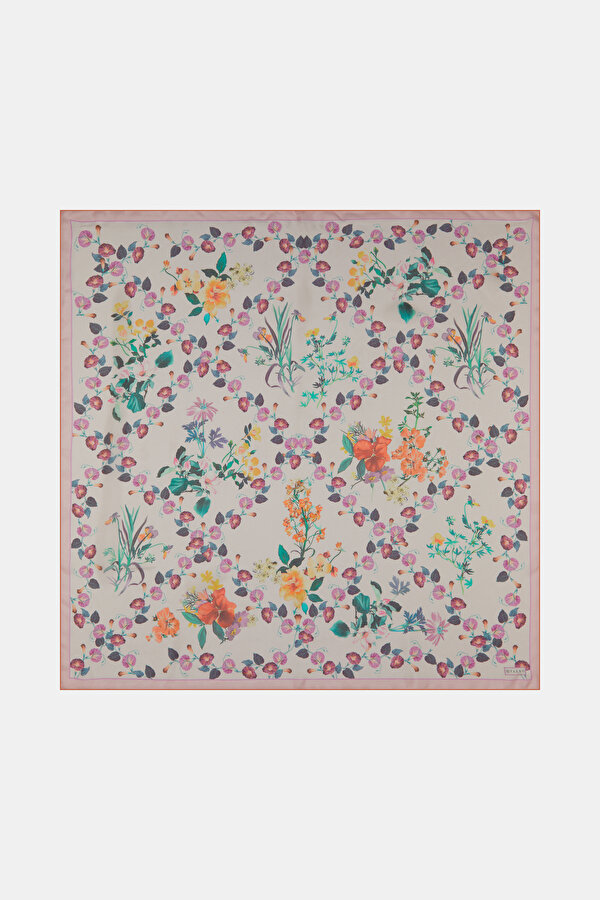 ORANGE FLORAL PATTERN ETAMIN VOILE SCARF