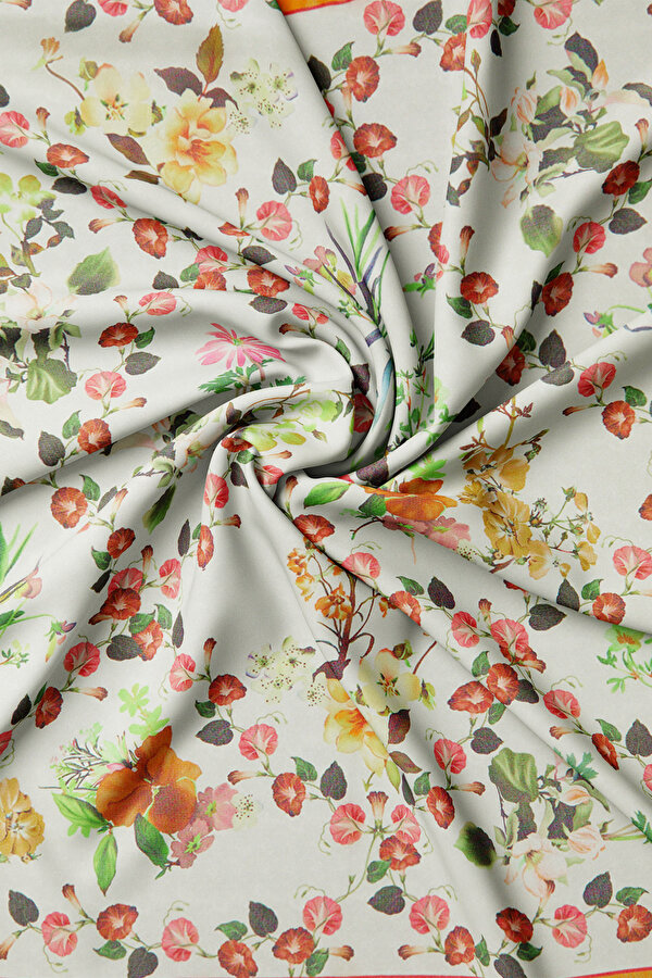 LIGHT ORANGE FLORAL PATTERN ETAMIN VOILE SCARF 2