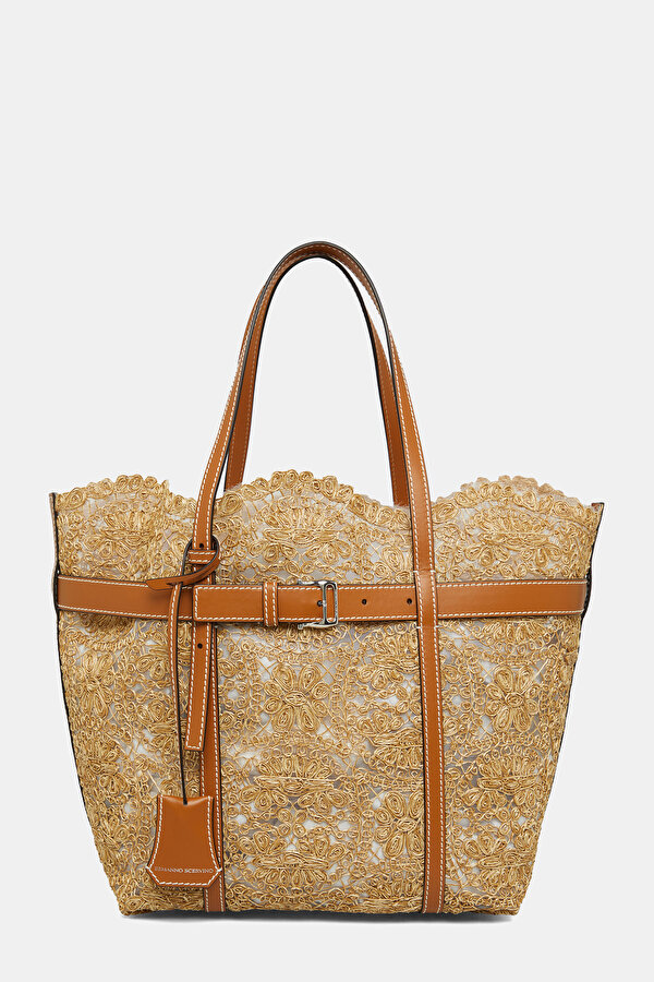 TAN EMBROIDERED TULLE BAG