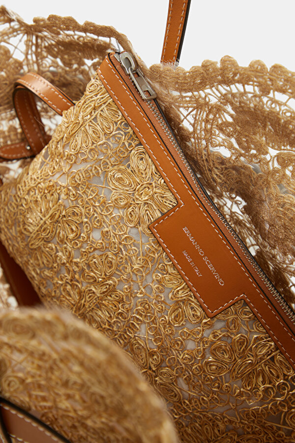 TAN EMBROIDERED TULLE BAG 7