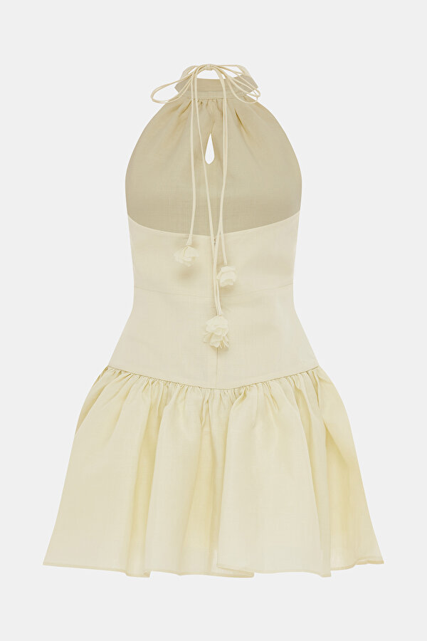 LIGHT YELLOW HALTER SHORT DRESS 2