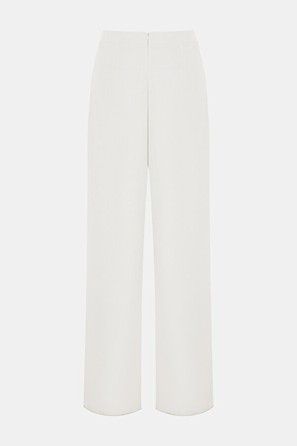 ECRU TEXTURED STRAIGHT CUT TROUSERS 6