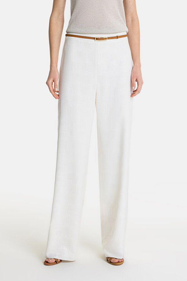 ECRU TEXTURED STRAIGHT CUT TROUSERS 2