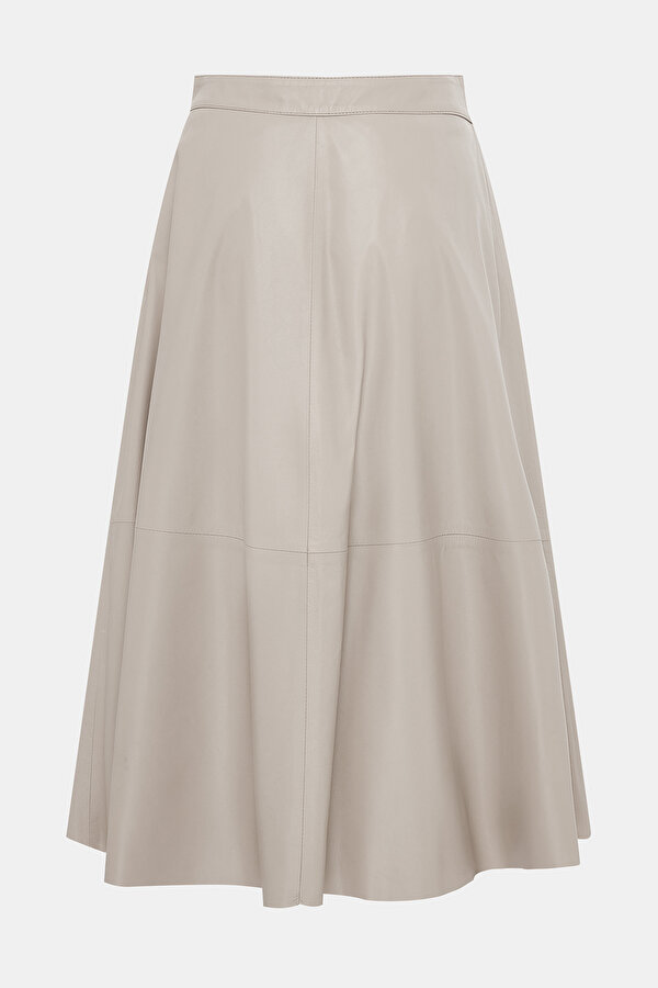 BEIGE LEATHER MIDI SKIRT 6