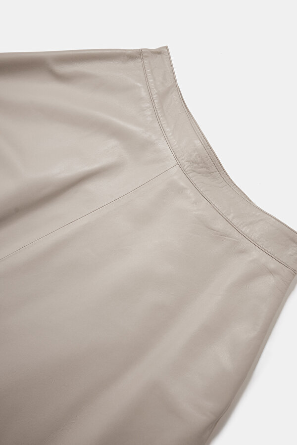BEIGE LEATHER MIDI SKIRT 7