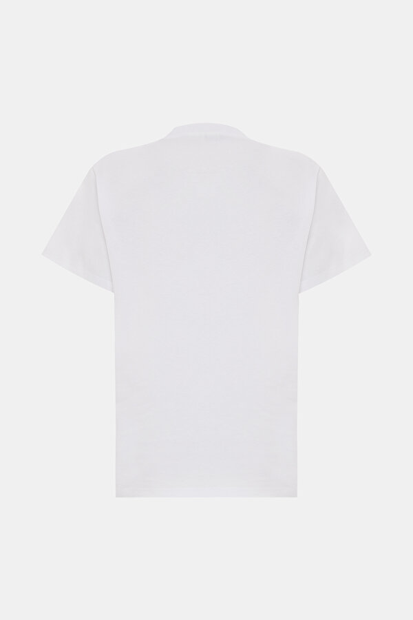 BEYAZ BİSİKLET YAKA BASKILI T-SHIRT 2