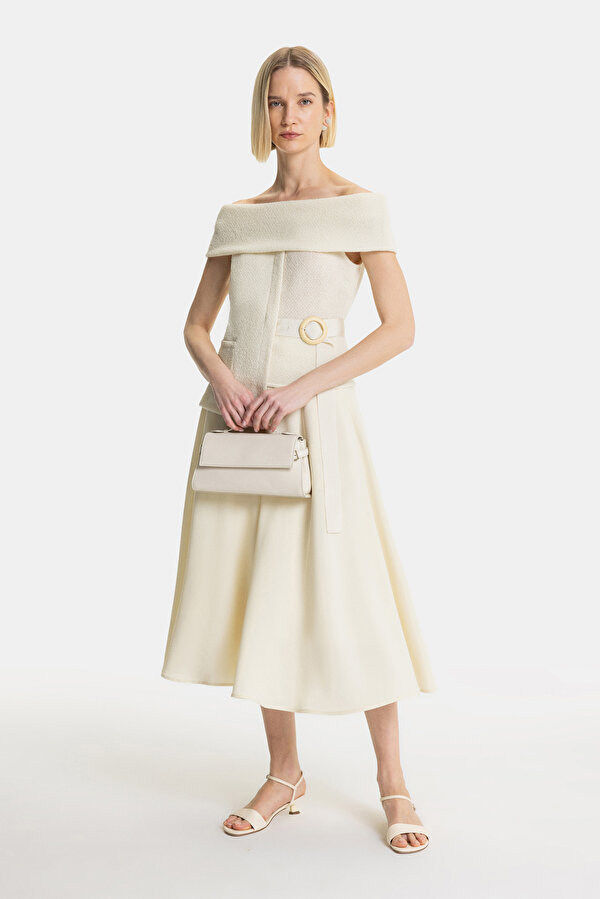 CREAM WOOL MIDI SKIRT