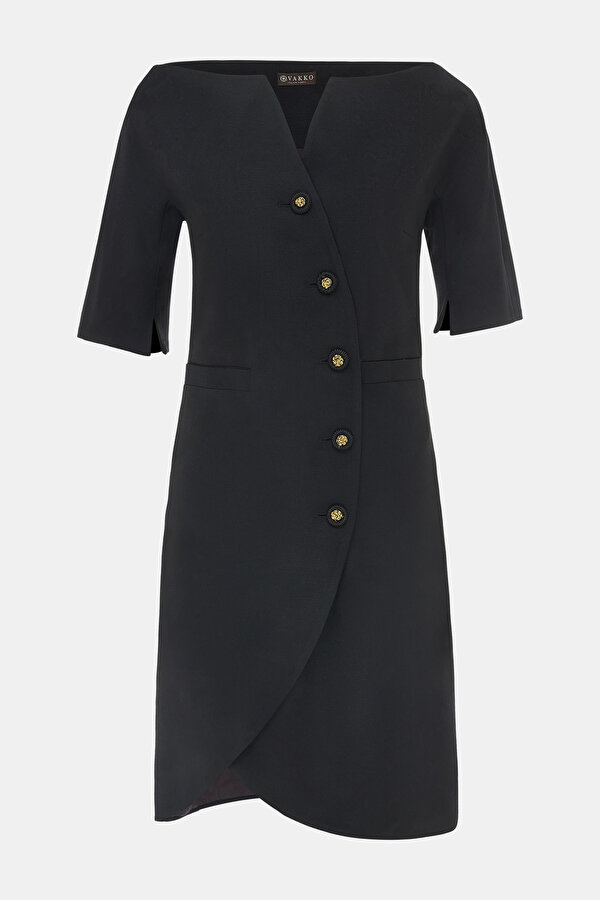 BLACK 3/4 SLEEVES ABOVE THE KNEE DRESS 7
