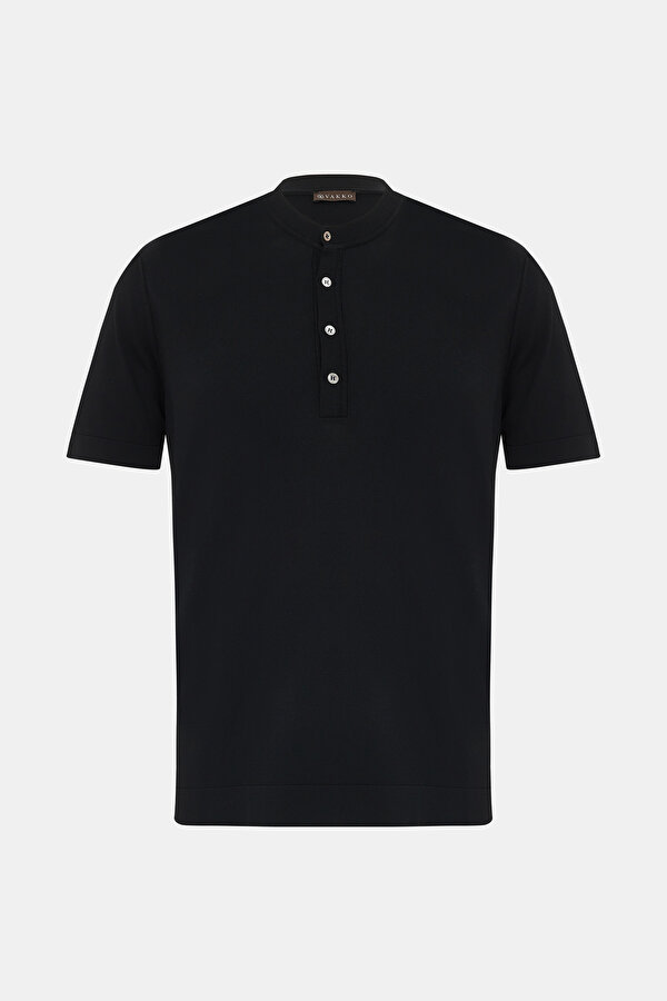 BLACK MANDARIN COLLAR SHORT SLEEVE TSHIRT 6