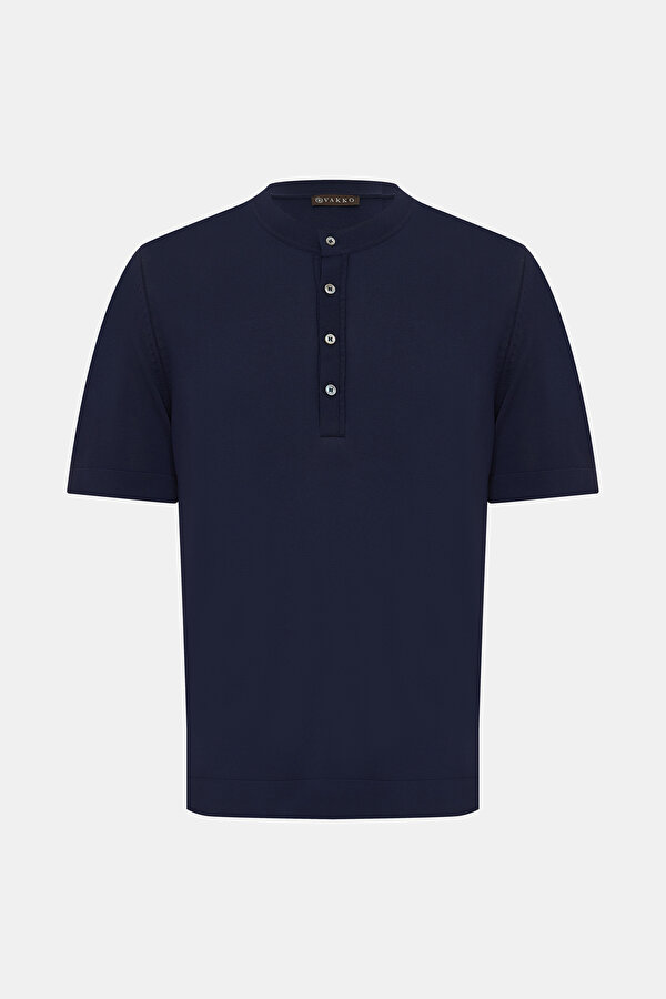 NAVY BLUE MANDARIN COLLAR SHORT SLEEVE TSHIRT 7