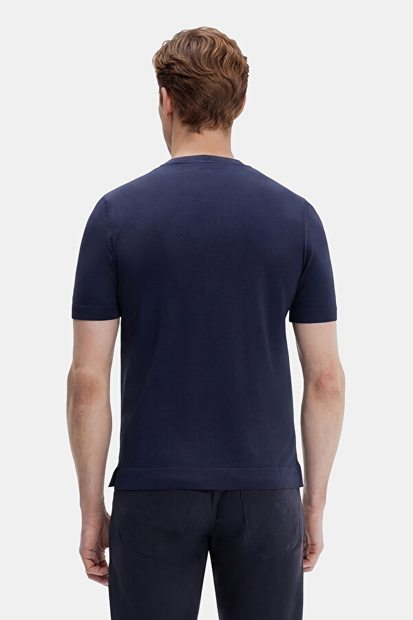NAVY BLUE MANDARIN COLLAR SHORT SLEEVE TSHIRT 2