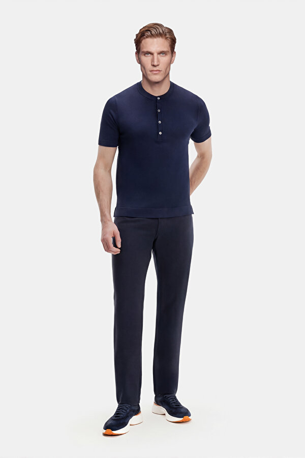 NAVY BLUE MANDARIN COLLAR SHORT SLEEVE TSHIRT 6