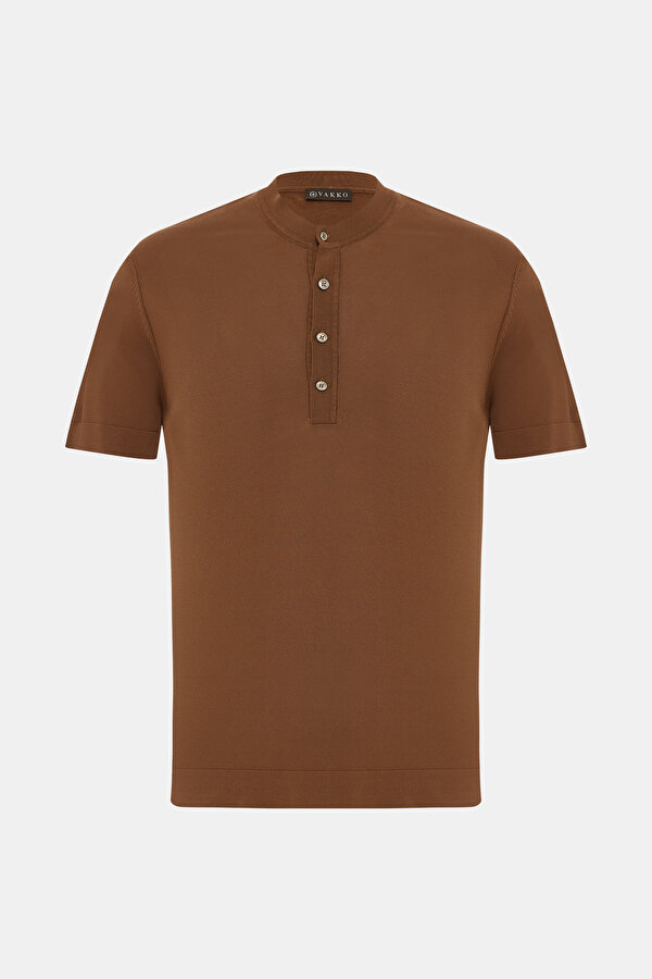 TAN MANDARIN COLLAR SHORT SLEEVE TSHIRT 6