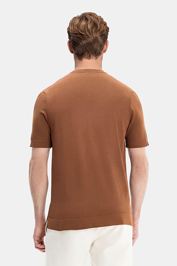 TAN MANDARIN COLLAR SHORT SLEEVE TSHIRT 2