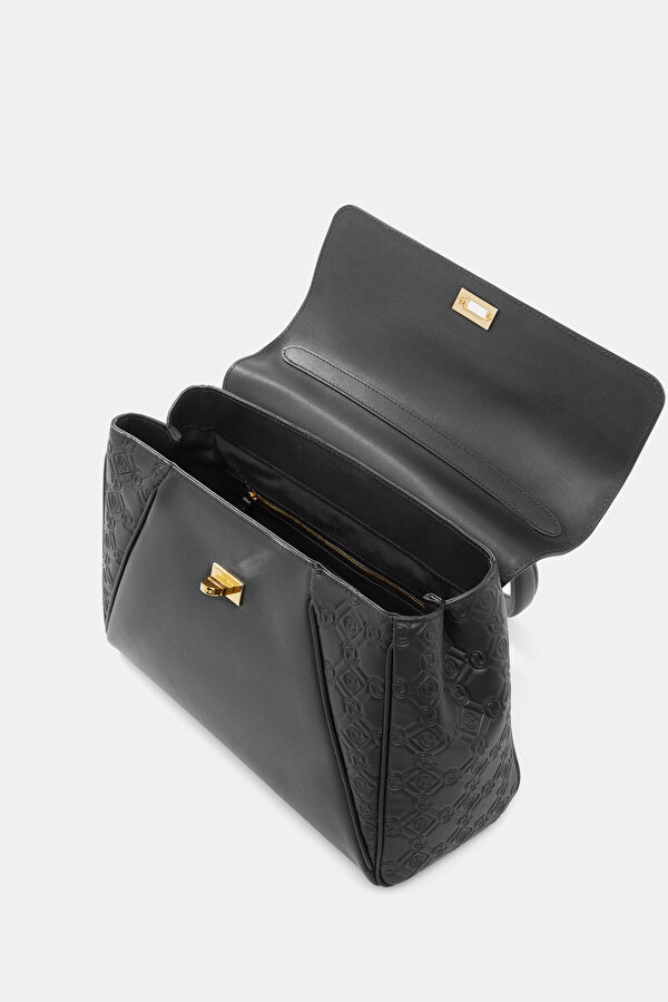 BLACK MONOGRAM LEATHER BAG 6