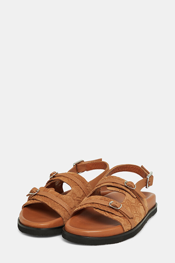 TAN MONOGRAM LEATHER SANDALS 2
