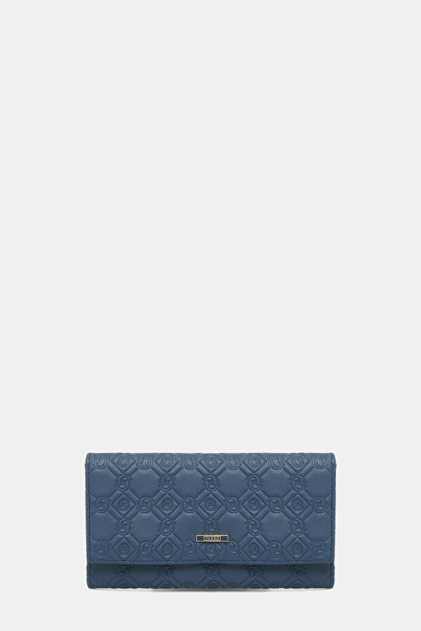 NAVY BLUE MONOGRAM LEATHER WALLET
