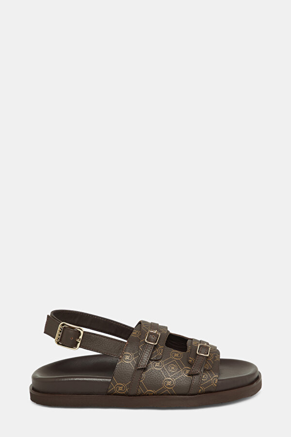 BEIGE MONOGRAM LEATHER SANDALS