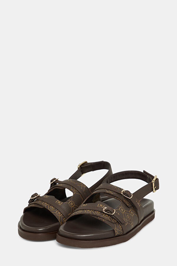 BEIGE MONOGRAM LEATHER SANDALS 2