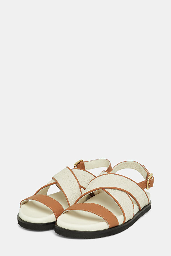 TAN MONOGRAM LEATHER SANDALS 2