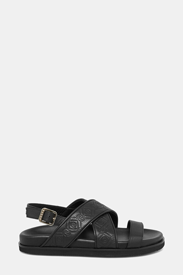 BLACK MONOGRAM LEATHER SANDALS