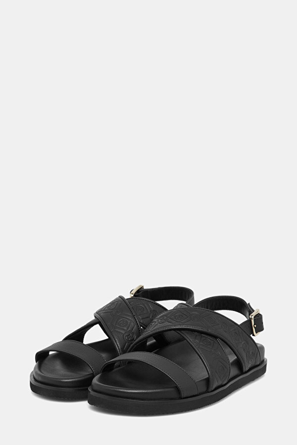 BLACK MONOGRAM LEATHER SANDALS 2