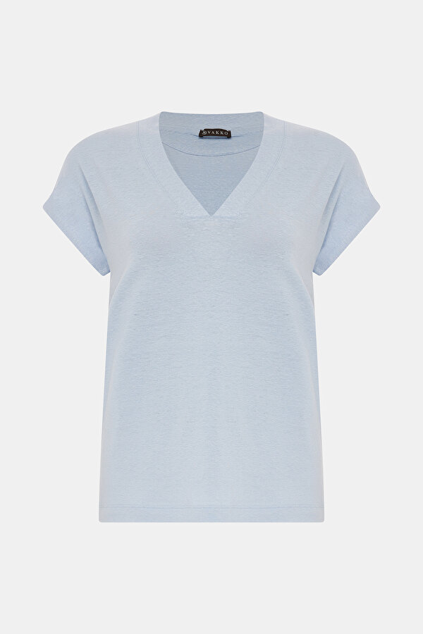 BLUE V NECK OFF THE SHOULDER TSHIRT