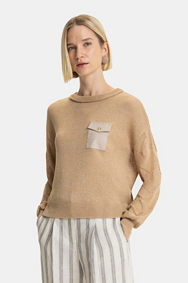 LIGHT BROWN BASIC / ROUND NECKLINE TRICOT