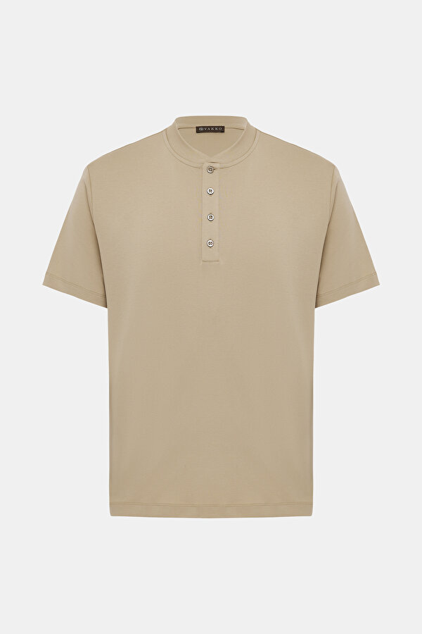 BEIGE POLO NECK SHORT SLEEVE TSHIRT 6