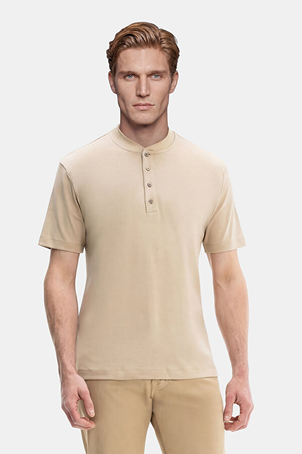 BEIGE POLO NECK SHORT SLEEVE TSHIRT