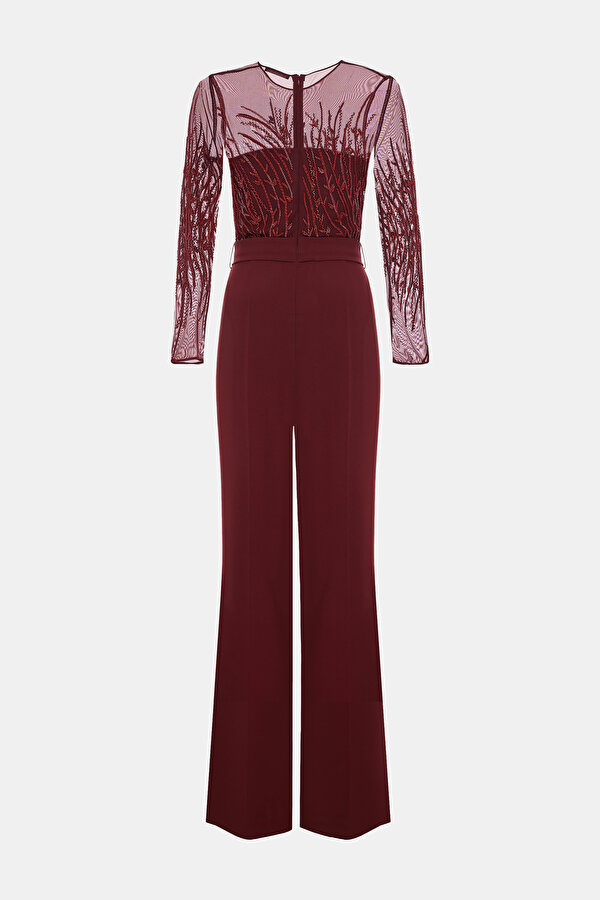MAROON BASIC / ROUND NECKLINE LONG SLEEVE JUMPSUIT 2