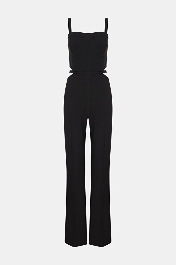BLACK SQUARE SLEEVELESS SUSPENDER JUMPSUIT