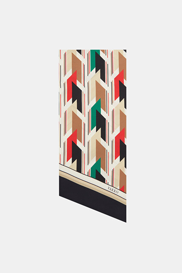 RED GEOMETRIC DESIGN TWILL FOULARD