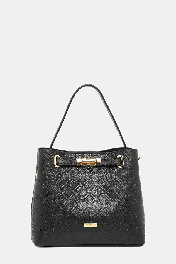 BLACK MONOGRAM LEATHER BAG