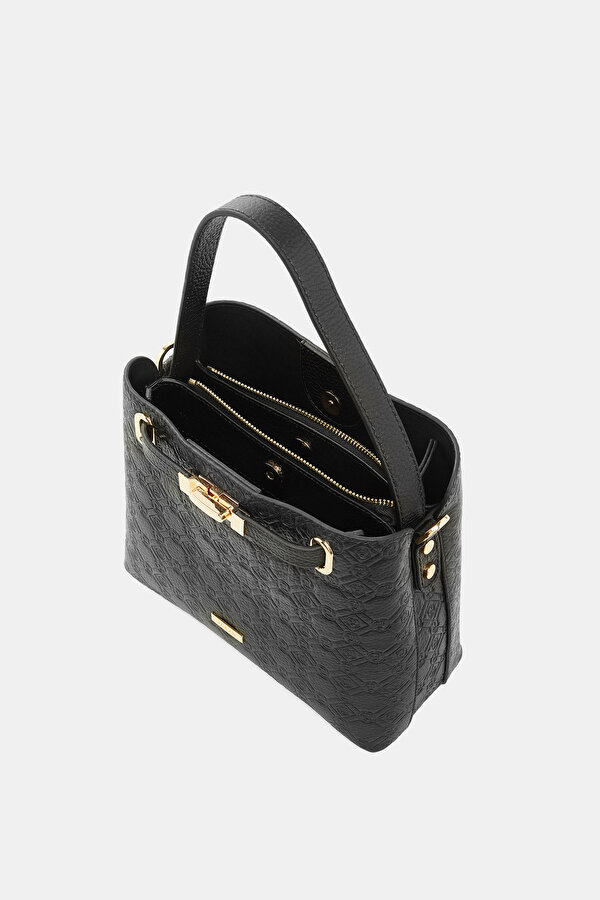 BLACK MONOGRAM LEATHER BAG 7
